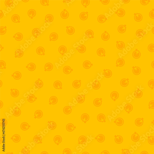 Yellow seamless pattern with orange stopwatch