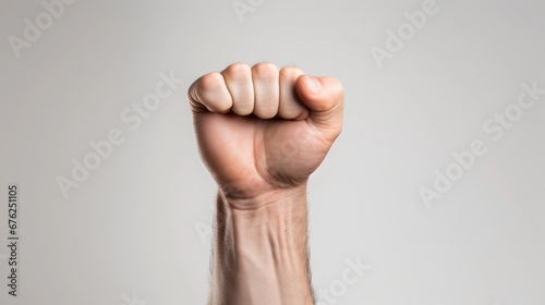 portrait of clenched fist on white background, AI generated, background image