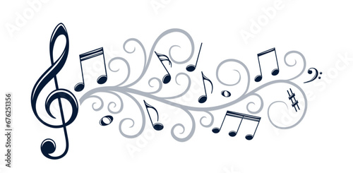 The symbol of stylized musical notes with pattern. 