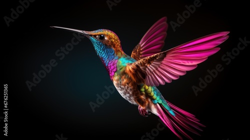Fly detail, moving wings. White-bellied Woodstar, hummingbird. Bird from Tandayapa, Ecuador. Flying hummingbird in tropical forest. © Kowit