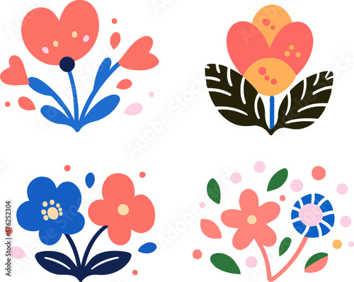 Set of colorful folk flowers