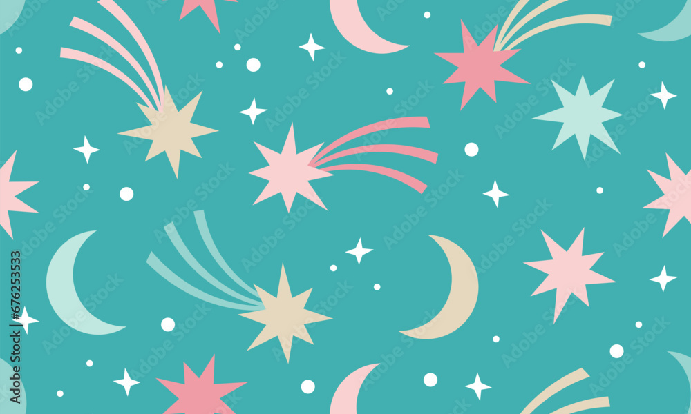Seamless pattern with stars, moons and comets. Dream design with magical stars Seamless pattern with stars, moons and comets. Dream design with magical stars