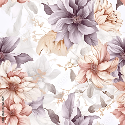 Vintage Seamless Pattern with Purple Blooms and Leaves  Ideal for Fashion Print  Home Decor  and Invitations 