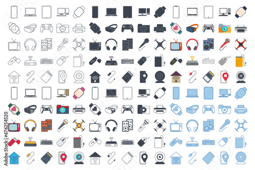 device icon mega set, Included icons as Laptop, Drone, Speaker, gamepad and more symbols collection, logo isolated vector illustration