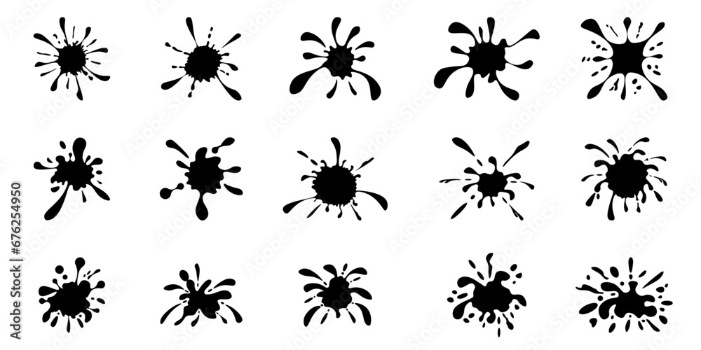 Set of paint splashes, Ink blots urban street style, blobs, Artistic texture of ink splatter stains, stroke vector set, Isolated vector illustration Set of paint splashes, Ink blots urban street style, blobs, Artistic texture of ink splatter stains, stroke vector set, Isolated vector illustration