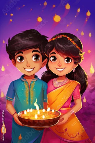 Lovebirds Celebrating Diwali Together, Fictional People Created by Generative AI.