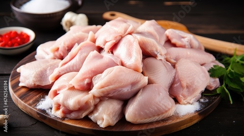 Frozen raw chicken wings on the cutting board. 