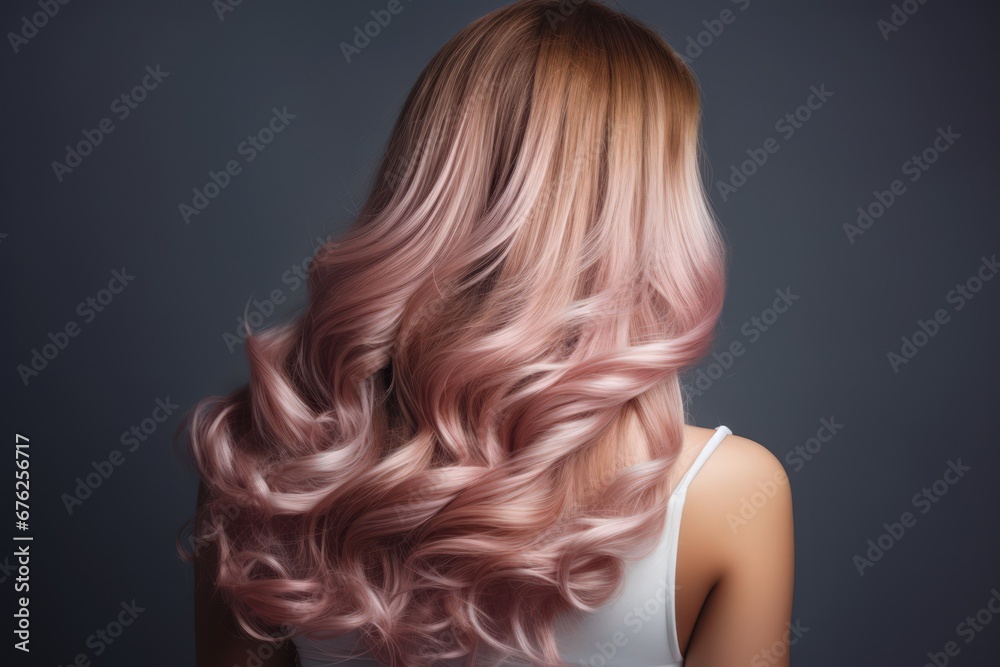 Fototapeta premium Beauty girl with long and shiny wavy Hair ,coloring and toning, shatush and balayash . Beautiful woman model with curly hairstyle.