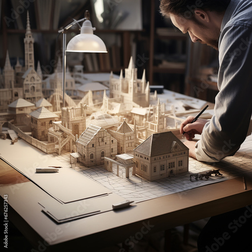 paper job on table by architecture designer