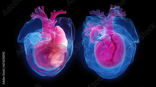 Pacemaker in heart disease. Coloured chest X-ray showing a pacemaker (right) fitted to a 73-year-old male patient with an enlarged heart (cardiomegaly) atrial fibrillation, ischaemic heart disease and photo