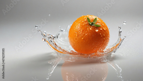 Arancia fresca in caduta su acqua