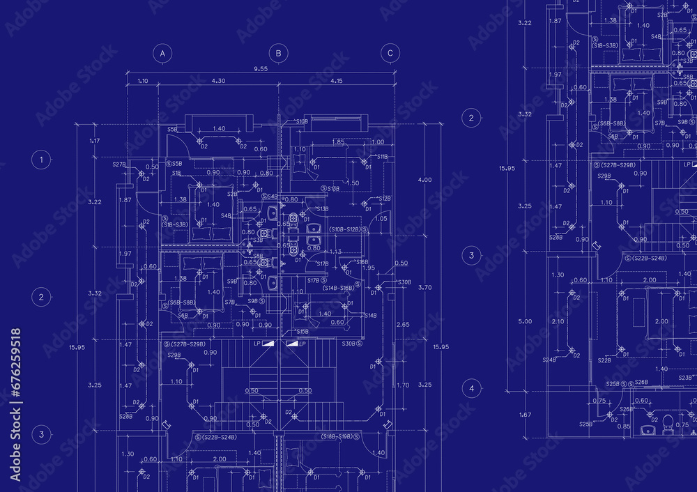 Floor plan designed building on the drawing. Floor plan designed building on the drawing.
