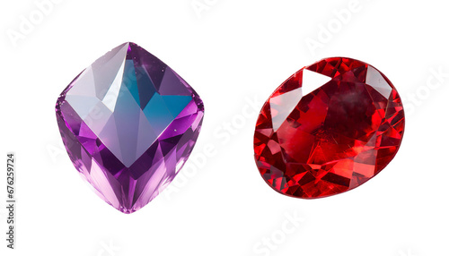 set of ruby gemstones isolated on transparent background