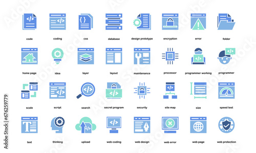 web and software development flat icons set. Simple web development icons for software  coding  component.