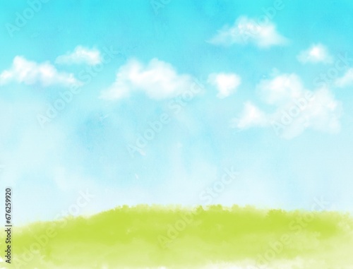 青空と草原の背景イラスト