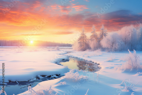sunrise over the frozen lake © ashar