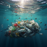 Environmental pollution. Garbage in the ocean.