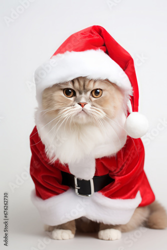 Cat wearing santa costume 