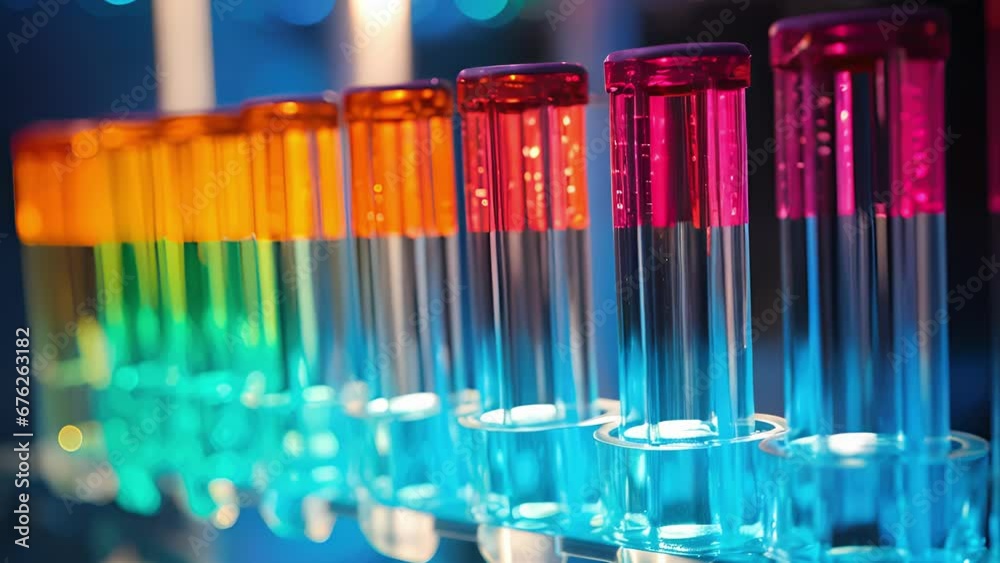 In this detailed image, we observe a sophisticated chromatography system that is used to purify valuable compounds produced during the biochemical process. Multiple colored columns, containing In this detailed image, we observe a sophisticated chromatography system that is used to purify valuable compounds produced during the biochemical process. Multiple colored columns, containing