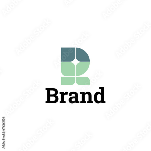 Letter R, leaf and starlight combination logo