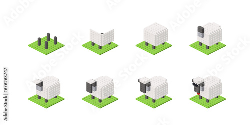 Step-by-step instructions for assembling a sheep. Vector