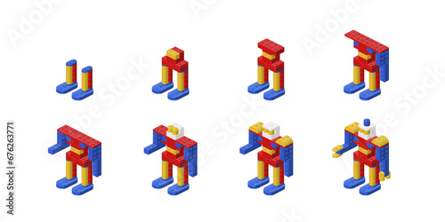 Step-by-step instructions for assembling a robot from blocks. Vector