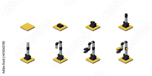 Step-by-step instructions for assembling a robot arm in isometry. Vector
