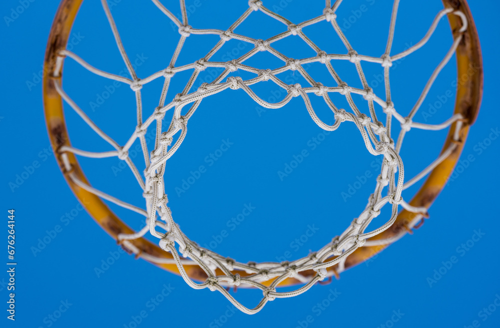 Basketball hoop and net against sky background. Low angle perspective. I love this game, concept. Sport, recreation. Basketball hoop and net against sky background. Low angle perspective. I love this game, concept. Sport, recreation.