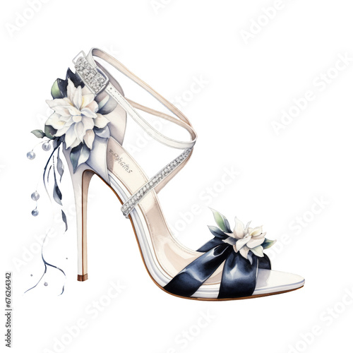 Watercolor stiletto heel with flowers Illustration, png