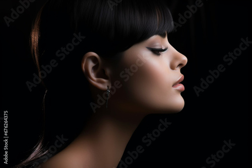 Young woman profile portrait against black backgroun