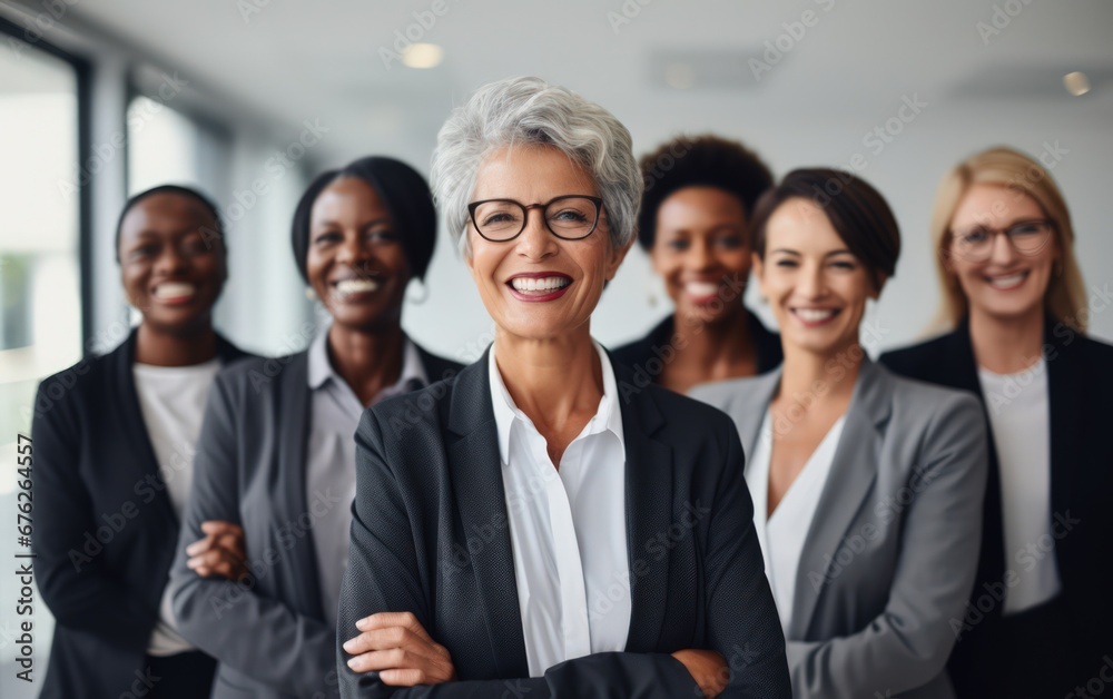 Head shot portrait smiling multiethnic employees group with mature businesswoman executive team leader looking at camera, happy diverse colleagues posing for photo in office, unity and cooperation Head shot portrait smiling multiethnic employees group with mature businesswoman executive team leader looking at camera, happy diverse colleagues posing for photo in office, unity and cooperation