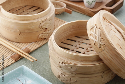 klatak or bamboo steamer, usually used to steam dimsum or siu may photo