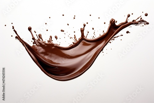 Chocolate splash design element on white background Generative AI 