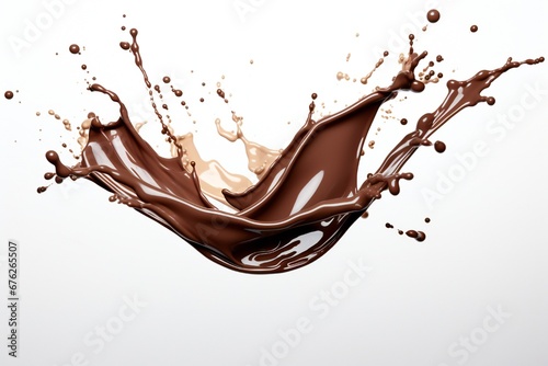 Chocolate splash design element on white background Generative AI 