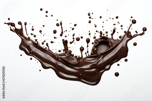 Chocolate splash design element on white background Generative AI 
