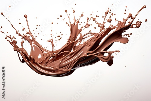 Chocolate splash design element on white background Generative AI 