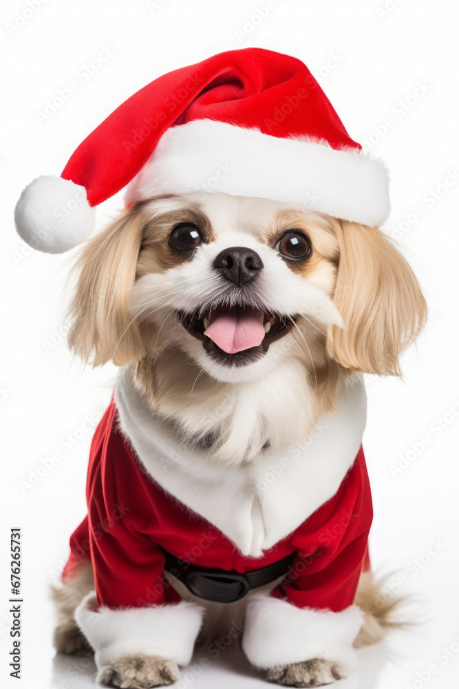 Dog wearing santa costume