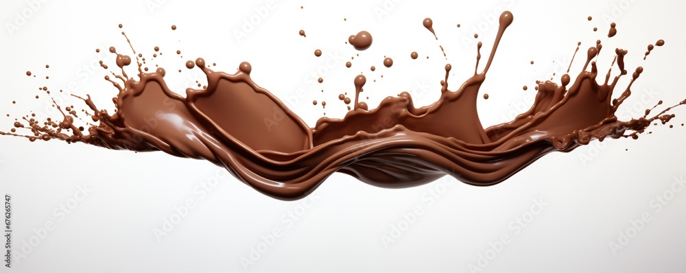 Chocolate splash design element on white background Generative AI 