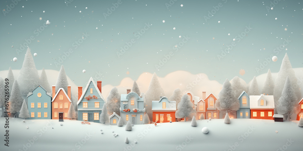 Christmas winter fairy village landscape. minimal