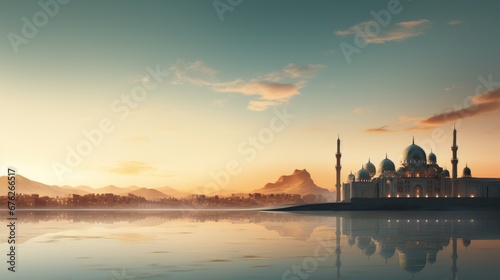 Magnificent landscape with a majestic mosque and an Arab city