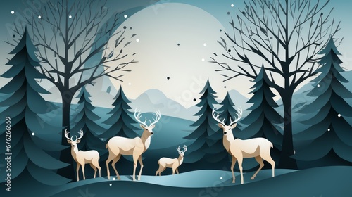 Geometric pattern of minimalist reindeer silhouettes on a solid color base. AI generated