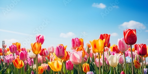 Colorful Tulip Meadow  A Picturesque Floral Setting for Design Projects