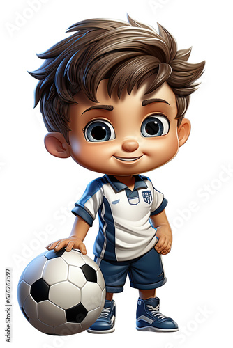 happy soccer football player boy with a ball on a white isolated background. Cartoon character © alexkoral