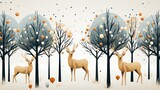 Repeating pattern of simple line art reindeer on a light background. AI generated