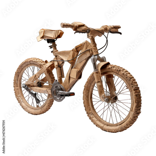 Torn Cardboard Bicycle Isolated on Transparent or White Background, PNG