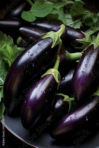 Eggplant harvest: assortment of locally grown fresh Globe eggplants at the farmer's market