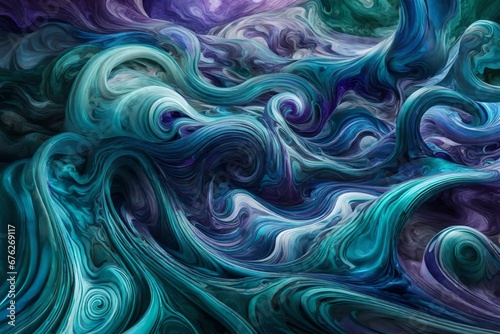 Mesmerizing swirls of cerulean, amethyst, and emerald liquids blending in harmonious chaos.