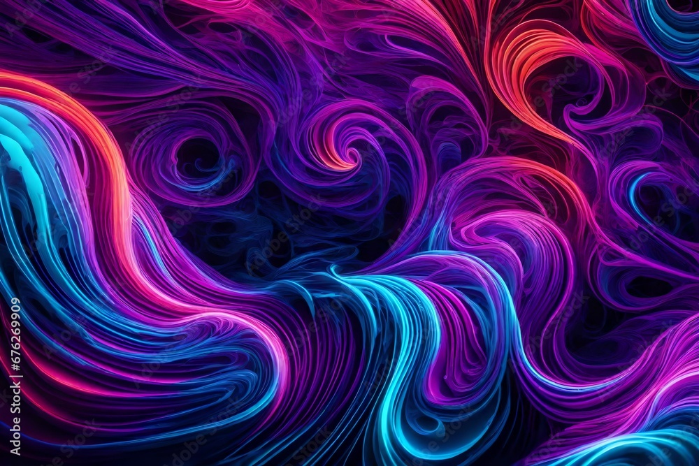Vibrant swirls of neon cyan and fiery purple forming an otherworldly abstract background.