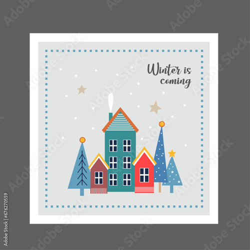 Hello winter, winter is coming postcard, greeting, greeting card