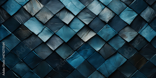 Seamless pattern of blue and black rhombus tiles. ia generative